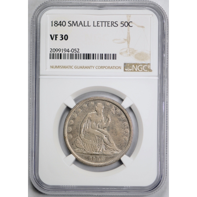 1840 50c Seated Liberty Half Dollar NGC VF 30 Very Fine to Extra Fine Small Letters