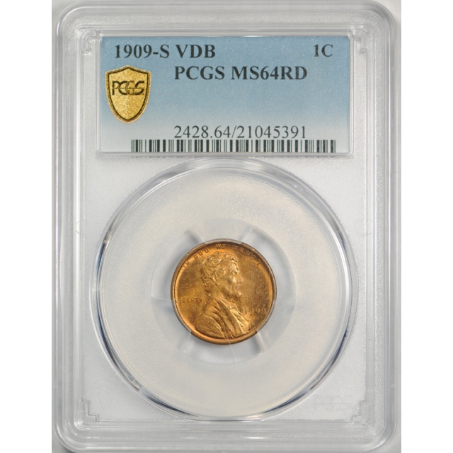 1909 S VDB 1C Lincoln Wheat Cent PCGS MS 64 RD Full Red Key Date Cert#5391