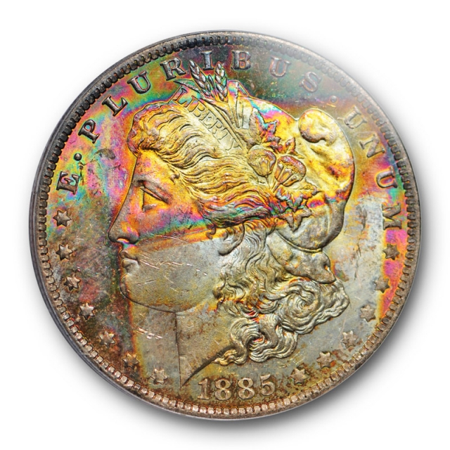 1885 O $1 Morgan Dollar PCGS MS 63 Uncirculated Tab Toning Colorful Toned Beauty