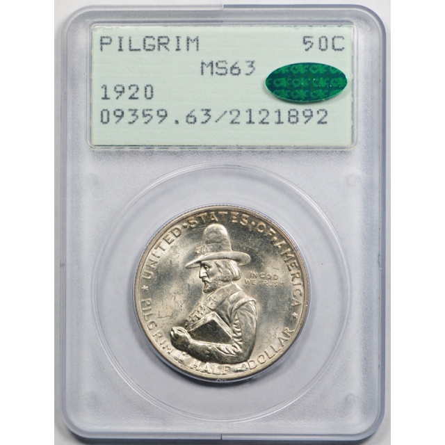 1920 Pilgrim 50C Silver Commemorative Half Dollar PCGS MS 63 Rattler CAC