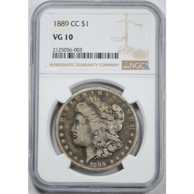 1889 CC $1 Morgan Dollar S$1 NGC VG 10 Very Good to Fine Carson City Key Date !