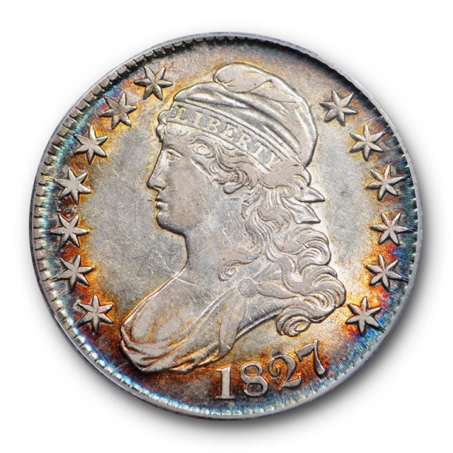 1827 50C Curl Base 2 Capped Bust Half Dollar PCGS AU 50 About Uncirculated Toned