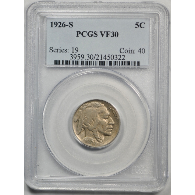 1926 S 5C Buffalo Nickel PCGS VF 30 Very Fine to Extra Fine Better Date Original Coin
