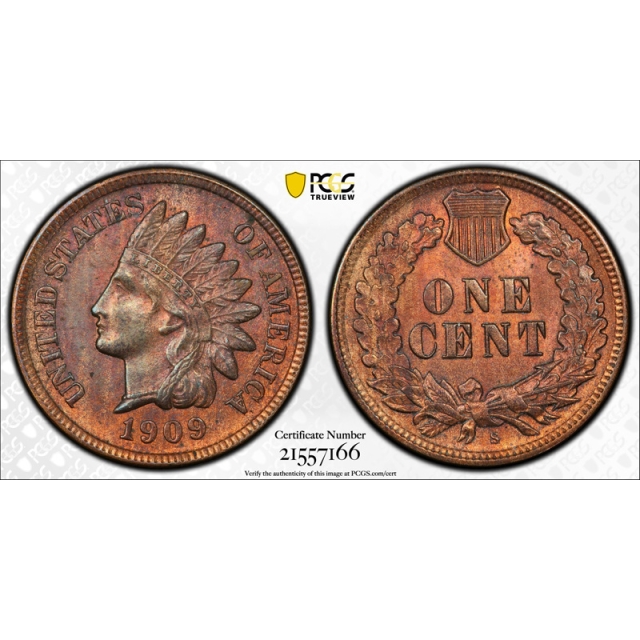1909 S 1C Indian Head Cent PCGS MS 63 RB Uncirculated Red Brow Key Date Sharp !
