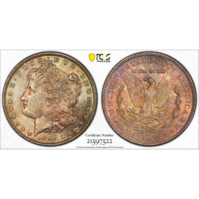 1891 CC $1 Morgan Dollar PCGS MS 64 Uncirculated Carson City Toned Original 