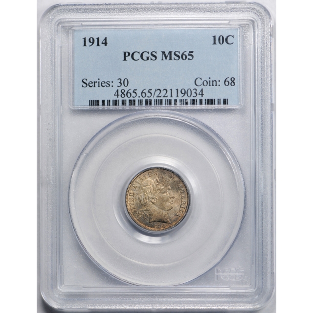 1914 10C Barber Dime PCGS MS 65 Uncirculated Original Toned US Type Coin