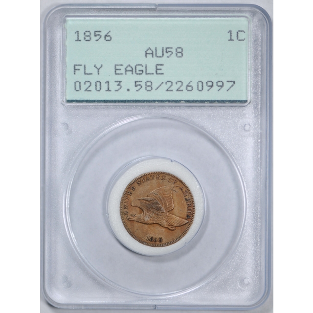 1856 1C Flying Eagle Cent PCGS AU 58 About Uncirculated Proof Rattler Holder Coin ! 