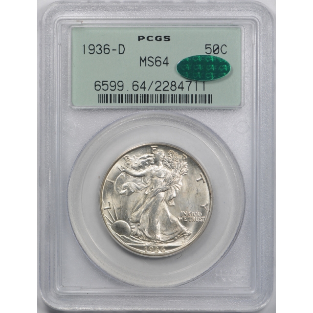 1936 D 50C Walking Liberty Half Dollar PCGS MS 64 Uncirculated OGH CAC Approved