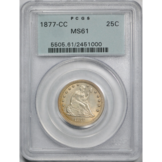 1877 CC 25C Seated Liberty Quarter PCGS MS 61 Carson City Mint OGH ! 