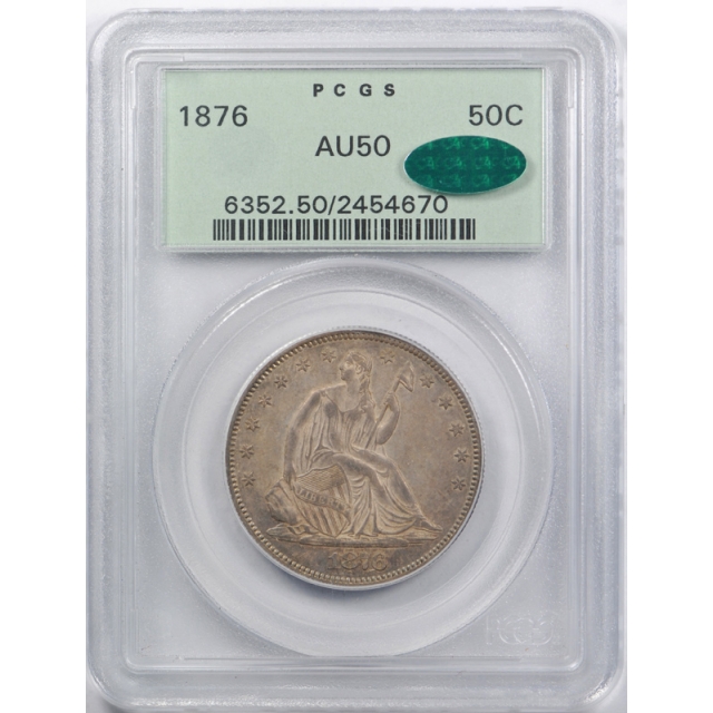 1876 50C Seated Liberty Half Dollar PCGS AU 50 About Uncirculated OGH CAC  