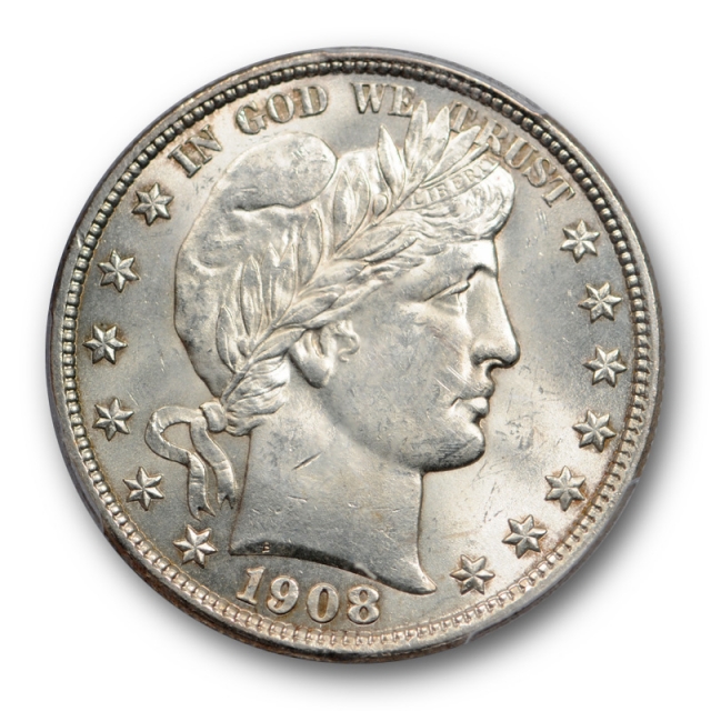 1908 D 50C Barber Half Dollar PCGS MS 63 Uncirculated Denver Mint Sharp 