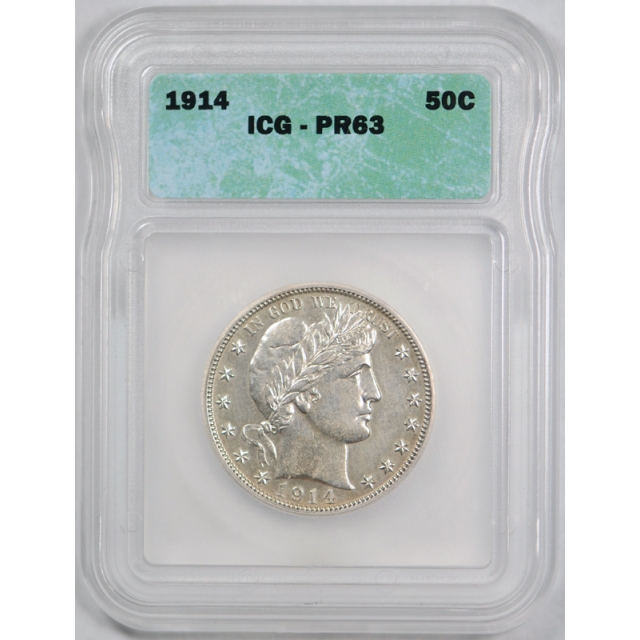 1914 50C Proof Barber Half Dollar ICG PR 63 Low Mintage Key Date Scarce Coin