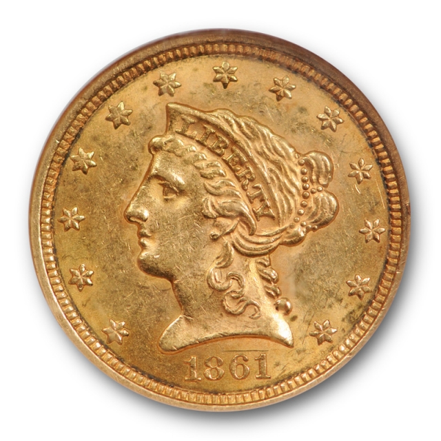 1861 $2.5 Liberty Head Quarter Eagle Gold Piece NGC MS 61 Uncirculated Mint State 