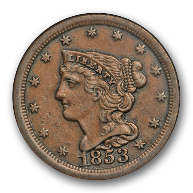 1853 1/2C Braided Hair Half Cent ANACS AU 55 About Uncirculated Old Holder 