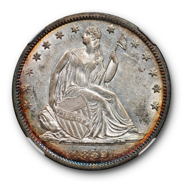 1839 Seated Liberty Half Dollar NGC AU 55 About Uncirculated Toned Beauty 