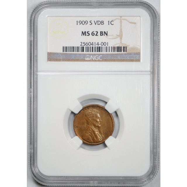 1909 S VDB 1c Lincoln Wheat Cent NGC MS 62 BN Uncirculated Brown Key Date !