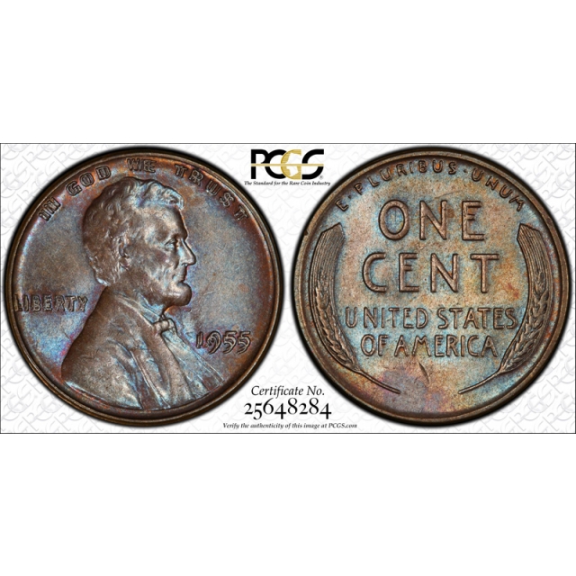 1955 1C Doubled Die Obverse Lincoln Cent PCGS MS 62 BN DDO 1955/1955 CAC  