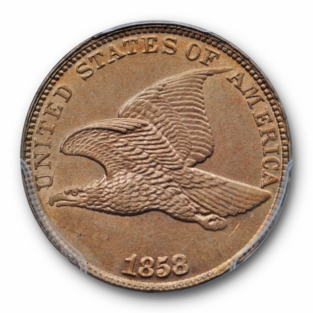 1858 1C Large Letters Flying Eagle Cent PCGS MS 63 CAC Approved Uncirculated