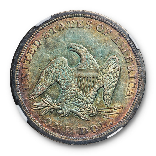 1842 $1 Seated Liberty Dollar NGC AU 50 About Uncirculated Green Toned Unique 