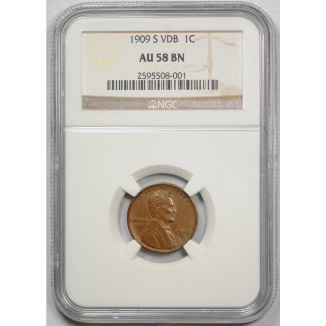 1909 S VDB 1C Lincoln Wheat Cent NGC AU 58 About Uncirculated Key Date !
