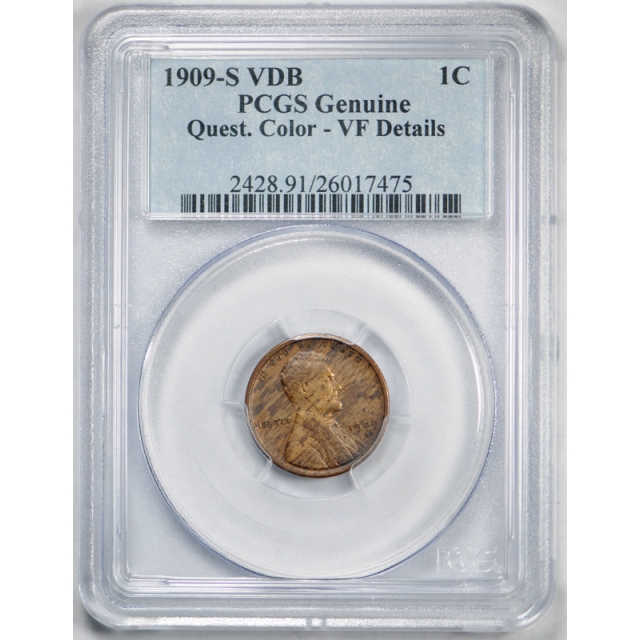 1909 S VDB 1c Lincoln Wheat Cent PCGS VF Very Fine Details Key Date Coin Tough !