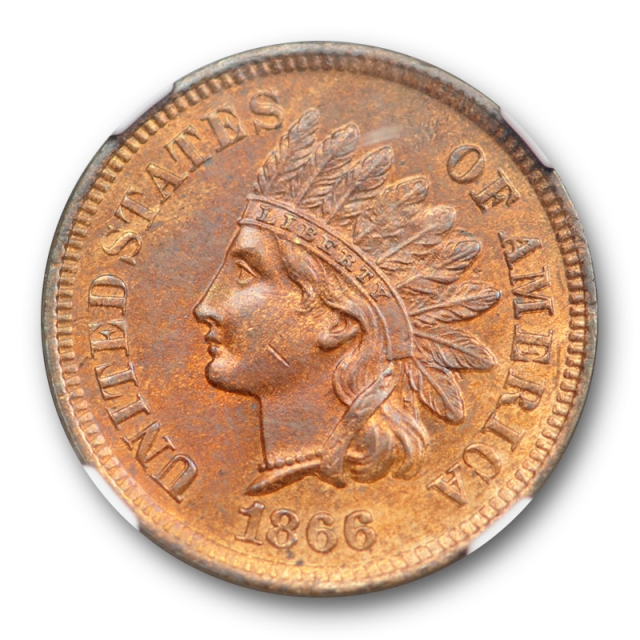 1866 1c Indian Head Cent NGC MS 63 RB Uncirculated Red Brown Better Date 