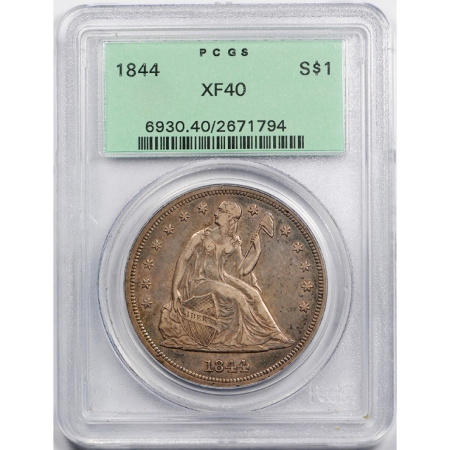 1844 $1 Seated Liberty Dollar PCGS XF 40 Extra Fine Looks Better ! OGH Tough