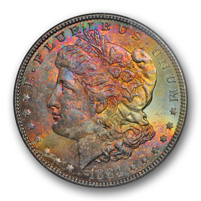 1884 $1 Morgan Dollar ANACS MS 63 Uncirculated Colorful Toned Beauty ! Old Holder ! 