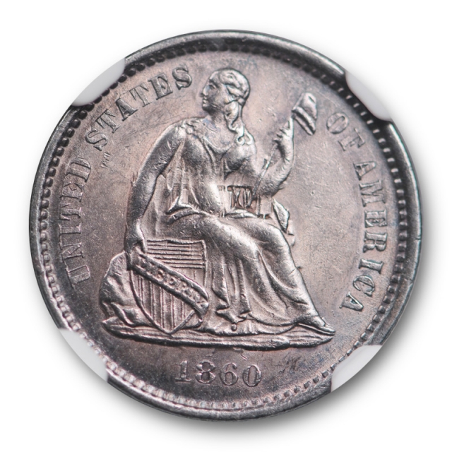 1860 O Seated Liberty Half Dime NGC MS 62 Uncirculated Major Die Clashing Neat !