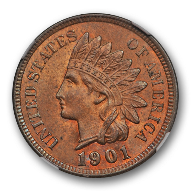 1901 1c Indian Head Cent NGC MS 64 RB Uncirculated Red Brown Mostly Red! 