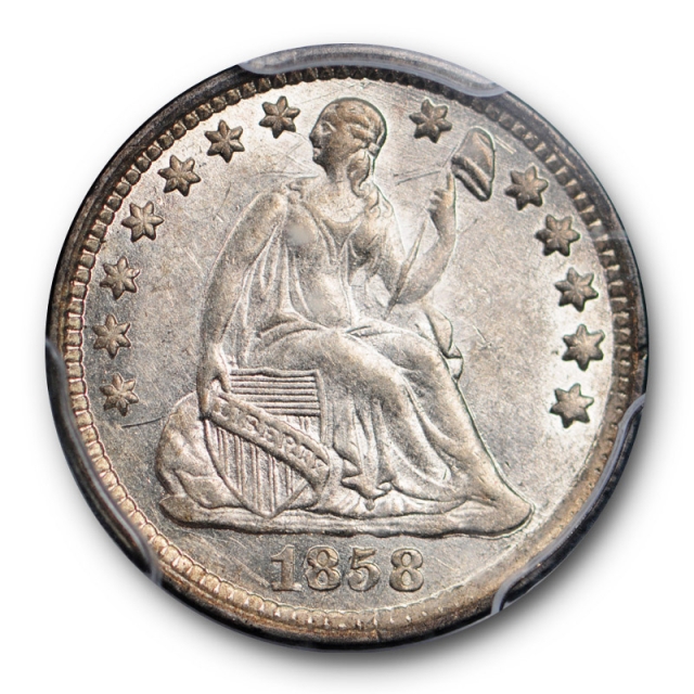 1858 H10C Seated Liberty Half Dime PCGS AU 58 About Uncirculated CAC Approved