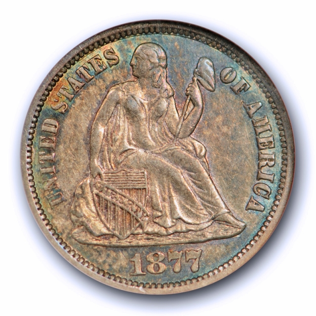 1877 CC 10C Seated Liberty Dime ANACS AU 58 Carson City Mint Toned Old Holder ! 