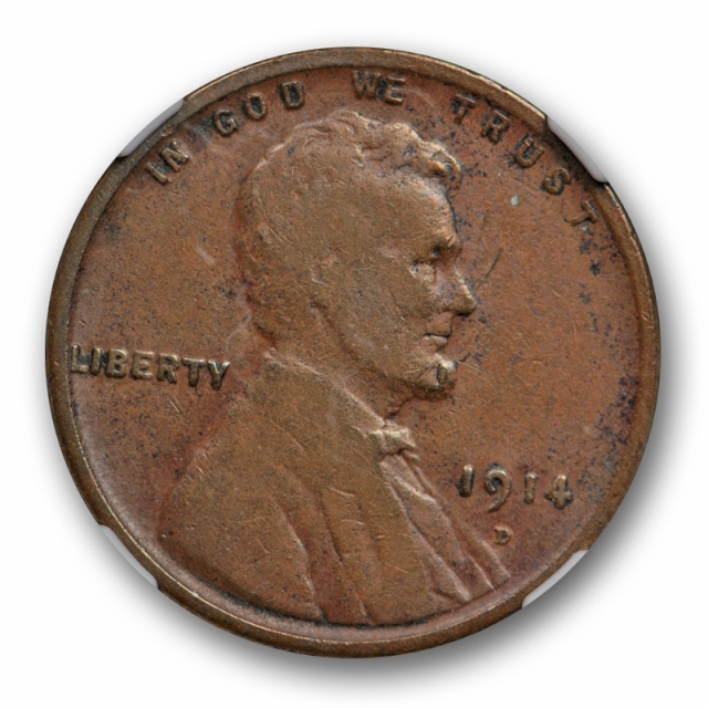 1914 D 1c Lincoln Wheat Cent NGC VG 8 Very Good Denver Mint Key Date Cert#8017