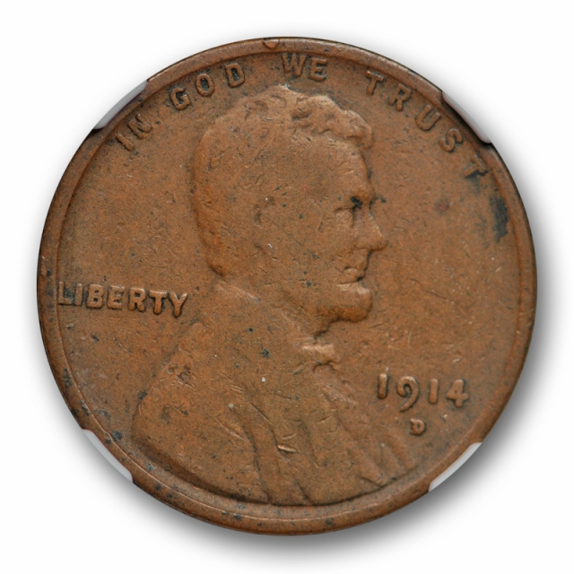 1914 D 1c Lincoln Wheat Cent NGC G 4 Good Denver Mint Key Date Original Cert#8022