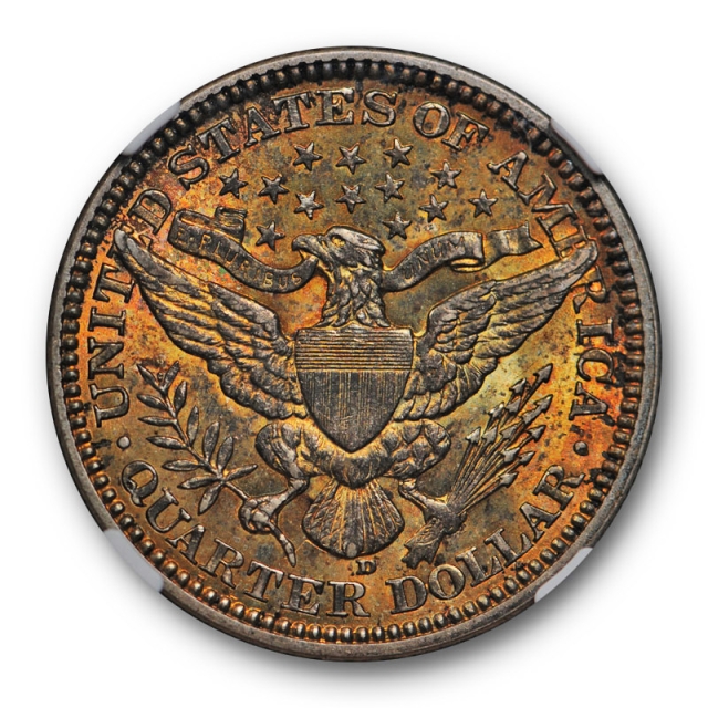 1916 D 25c Barber Quarter NGC MS 62 Uncirculated Golden Toned Reverse 