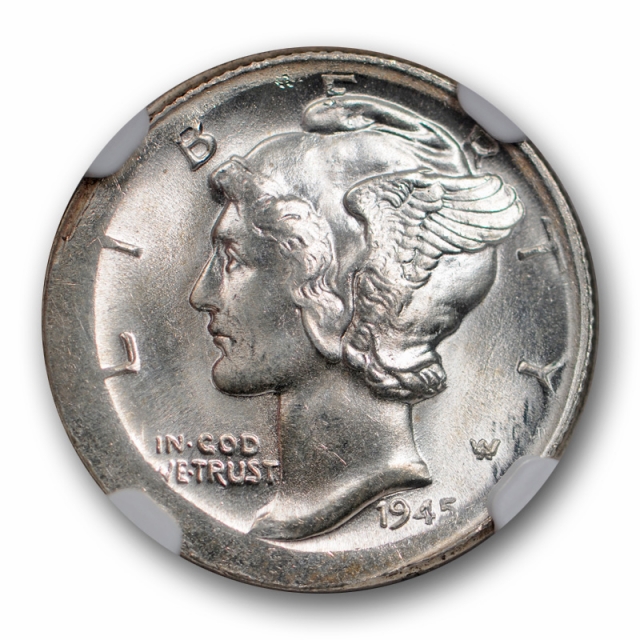 1945 10C Mercury Dime NGC Mint State Details Broadstruck Mint Error Coin