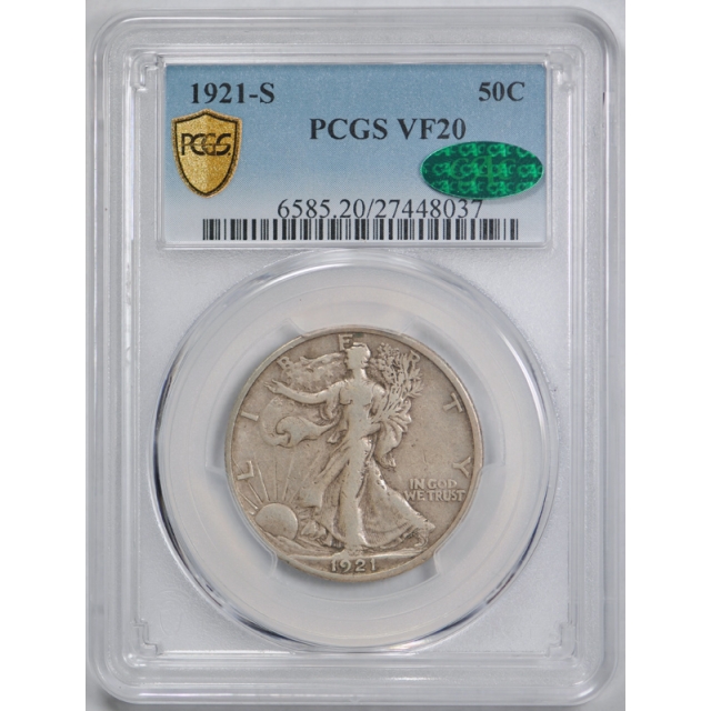 1921 S 50C Walking Liberty Half Dollar PCGS VF 20 Very Fine CAC Approved Looks Better !