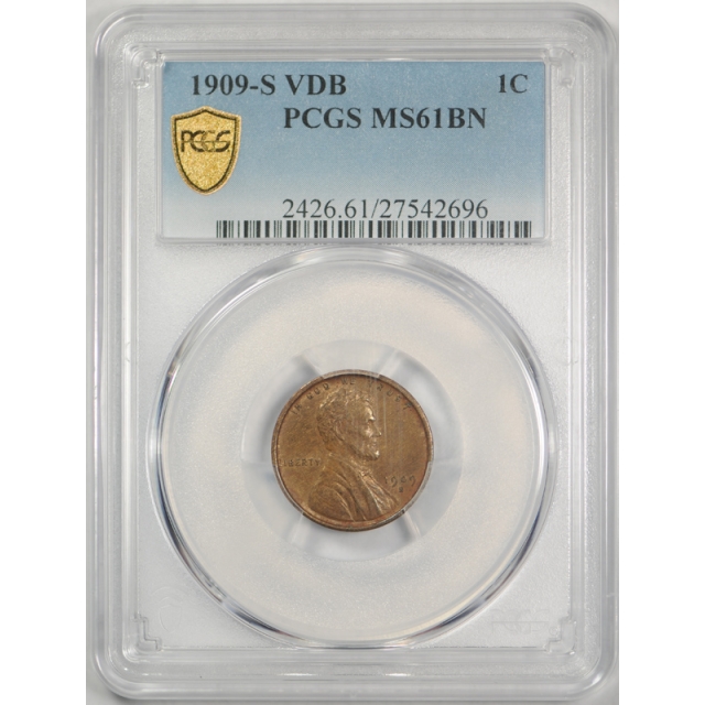 1909 S VDB 1C Lincoln Wheat Cent PCGS MS 61 BN Uncirculated Brown Key Date