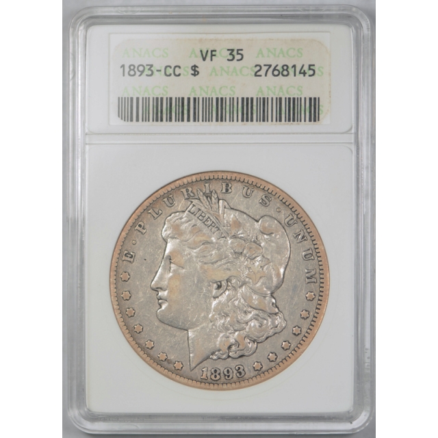 1893 CC $1 Morgan Dollar ANACS VF 35 Very Fine to Extra Fine Carson City Mint
