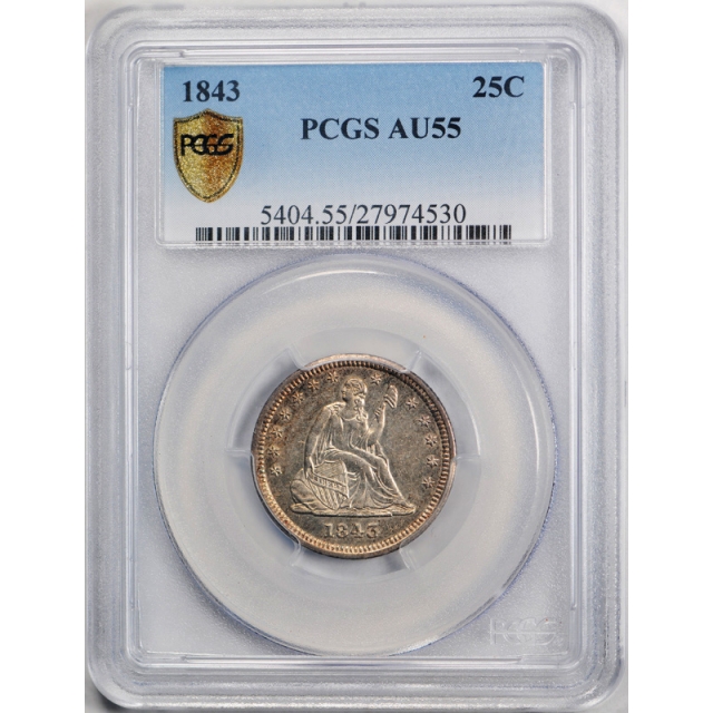 1843 25C Seated Liberty Quarter PCGS AU 55 About Uncirculated Sharp