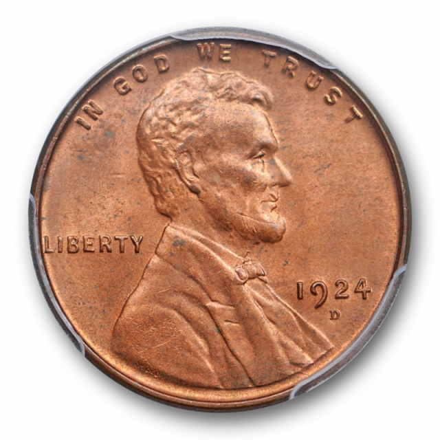 1924 D 1C Lincoln Wheat Cent PCGS MS 64 RB Uncirculated Red Brown CAC 