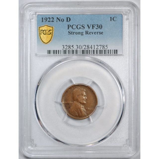 1922 No D 1C Strong Reverse Lincoln Wheat Cent PCGS VF 30 Very Fine to XF