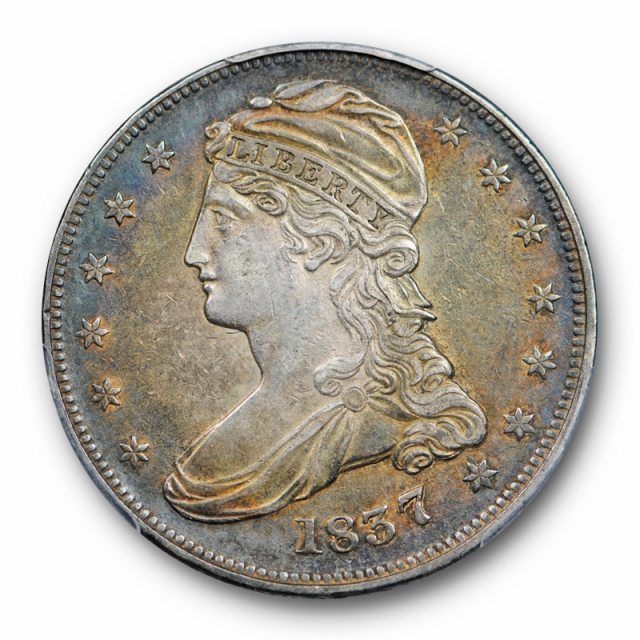 1837 50C Reeded Edge Capped Bust Half Dollar PCGS XF 45 Extra Fine to AU Toned 