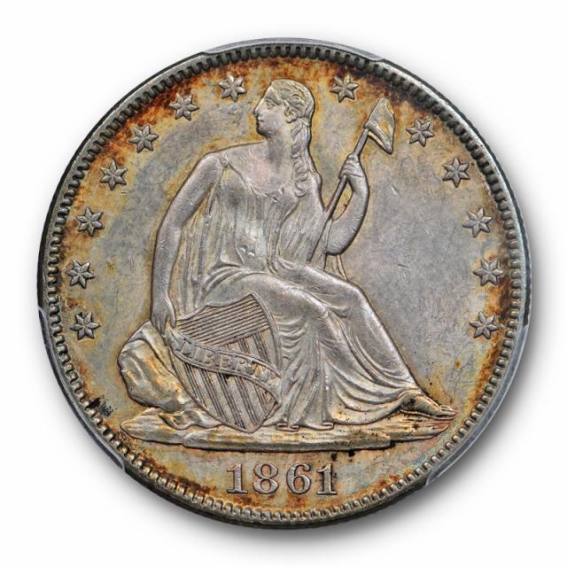 1861 50C Seated Liberty Half Dollar PCGS MS 62 Uncirculated Civil War Date Cert#8273