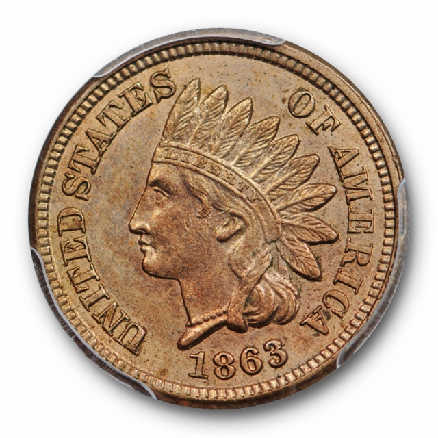 1863 1C Indian Head Cent PCGS MS 63 Uncirculated Crusty Original Cert#7841