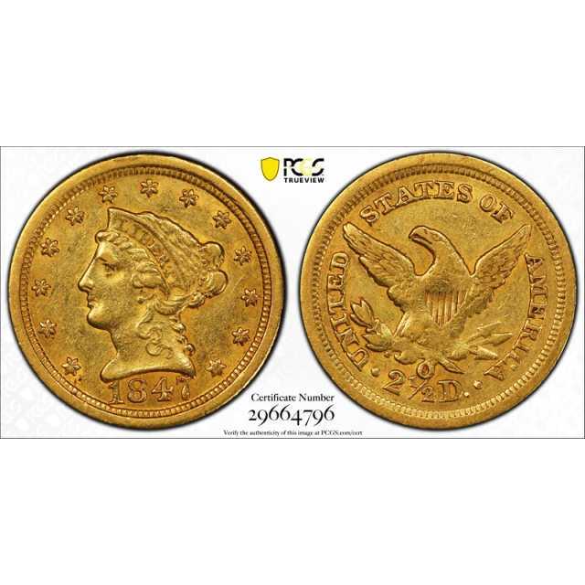 1847 O $2.50 Liberty Head Quarter Eagle Gold PCGS AU 50 About Uncirculated 