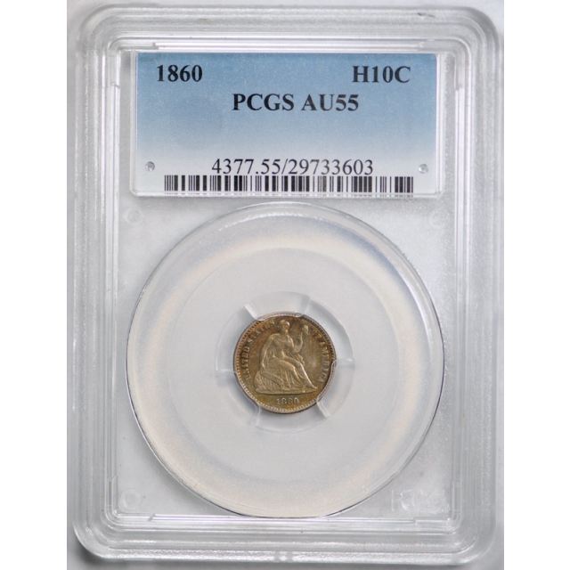 1860 H10C Seated Liberty Half Dime PCGS AU 55 About Uncirculated Toned !