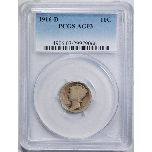 1916 D 10C Mercury Dime PCGS AG 3 About Good Denver Mint Key Date Coin !