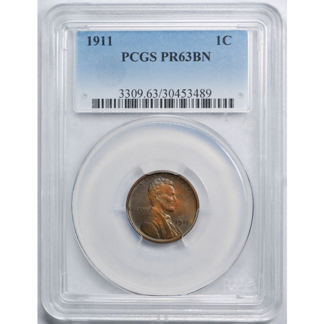 1911 1C Proof Lincoln Wheat Cent PCGS PR 63 BN Brown Pretty Toned ! 