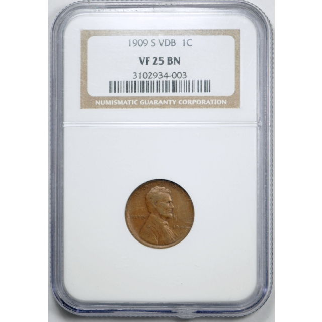 1909 S VDB 1C Lincoln Wheat Cent NGC VF 25 Very Fine to Extra Fine Key Date ! 